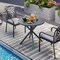 Black Metal Round Patio Bistro Table with Wood Grain Top Outdoor Dining Table for Garden Deck Balcony